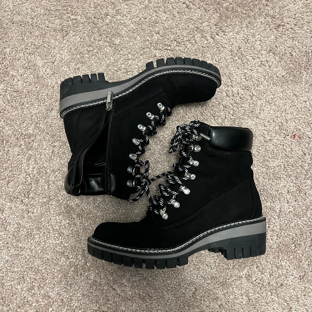JLO Black Suede Combat Boots - Size 7